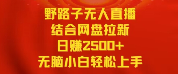 野路子没有人直播结合网盘拉新，日赚2500 ，小白没有脑轻松上手【揭秘】